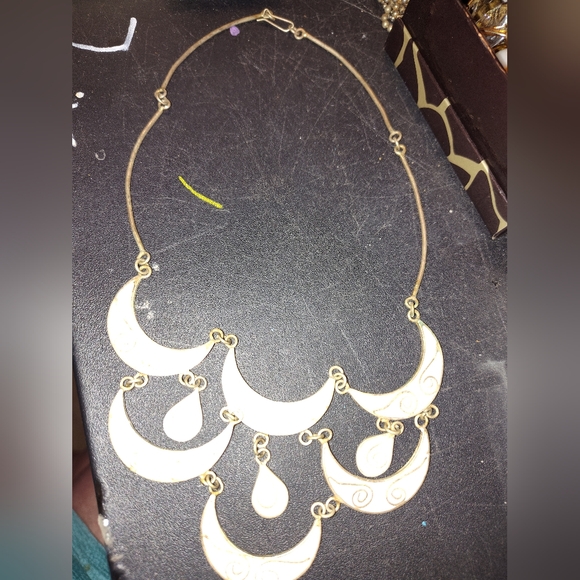 Vintage alpaca Mexico crescent link necklace - Picture 3 of 5